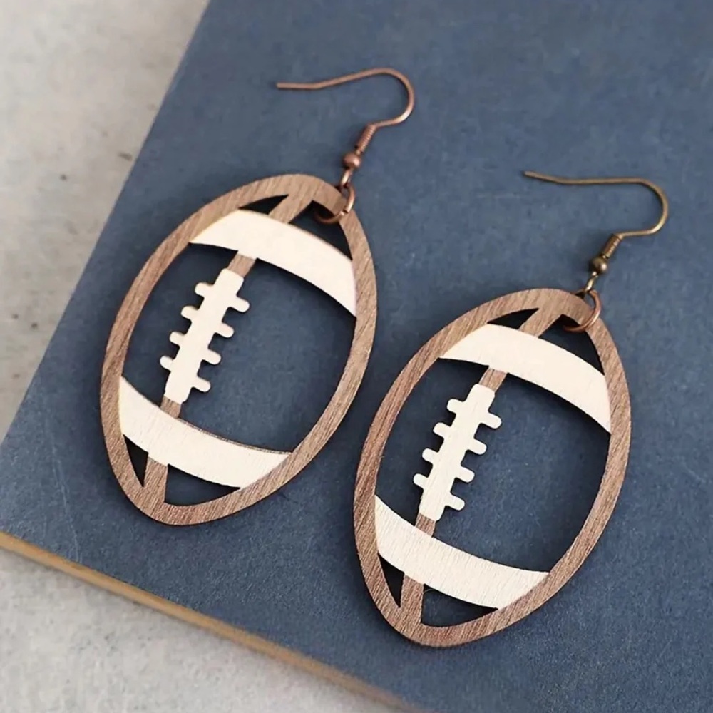 Wooden Football Earrings